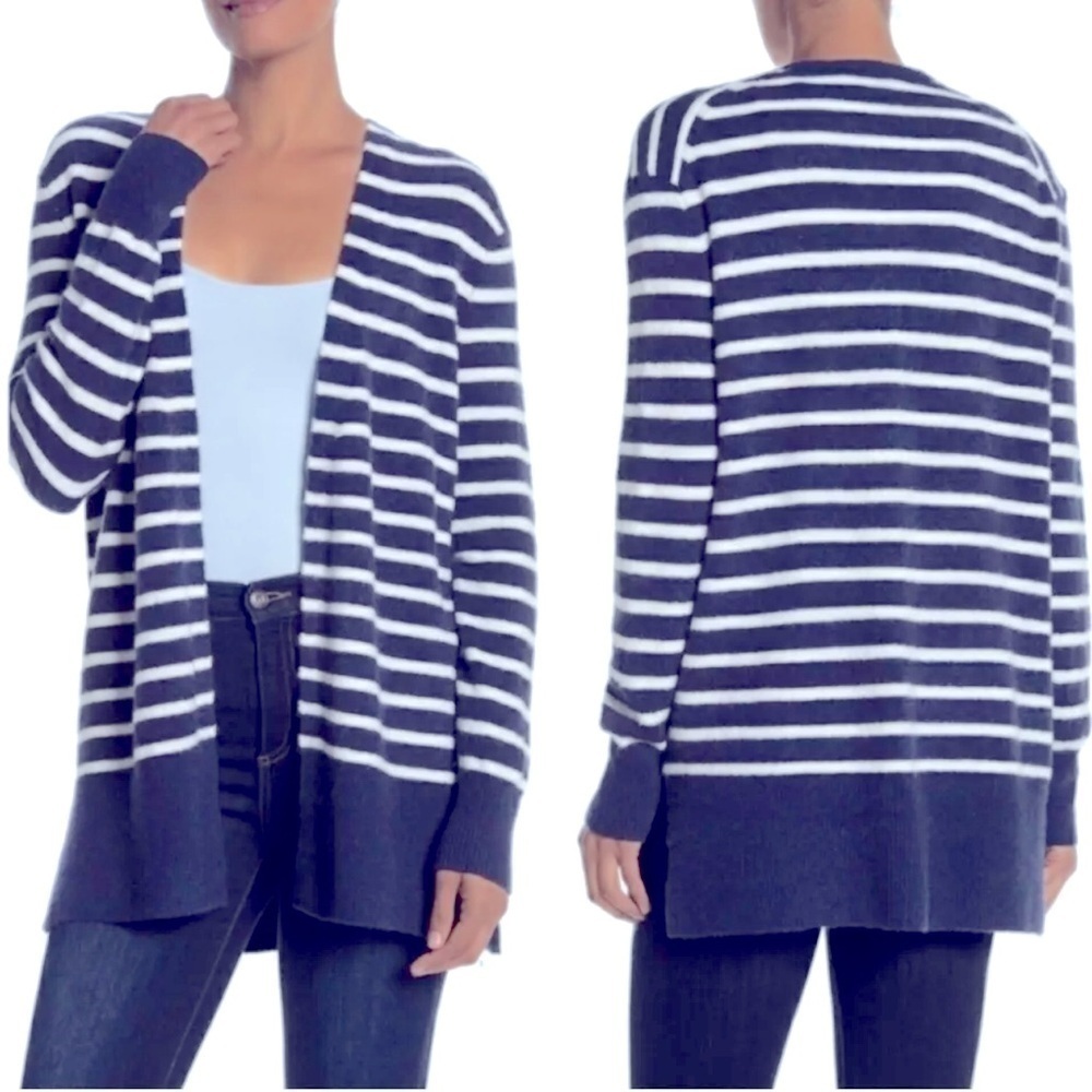 MADEWELL Cozy Walker Open Cardigan Wool Alpaca Navy White Stripe Sweater XXS